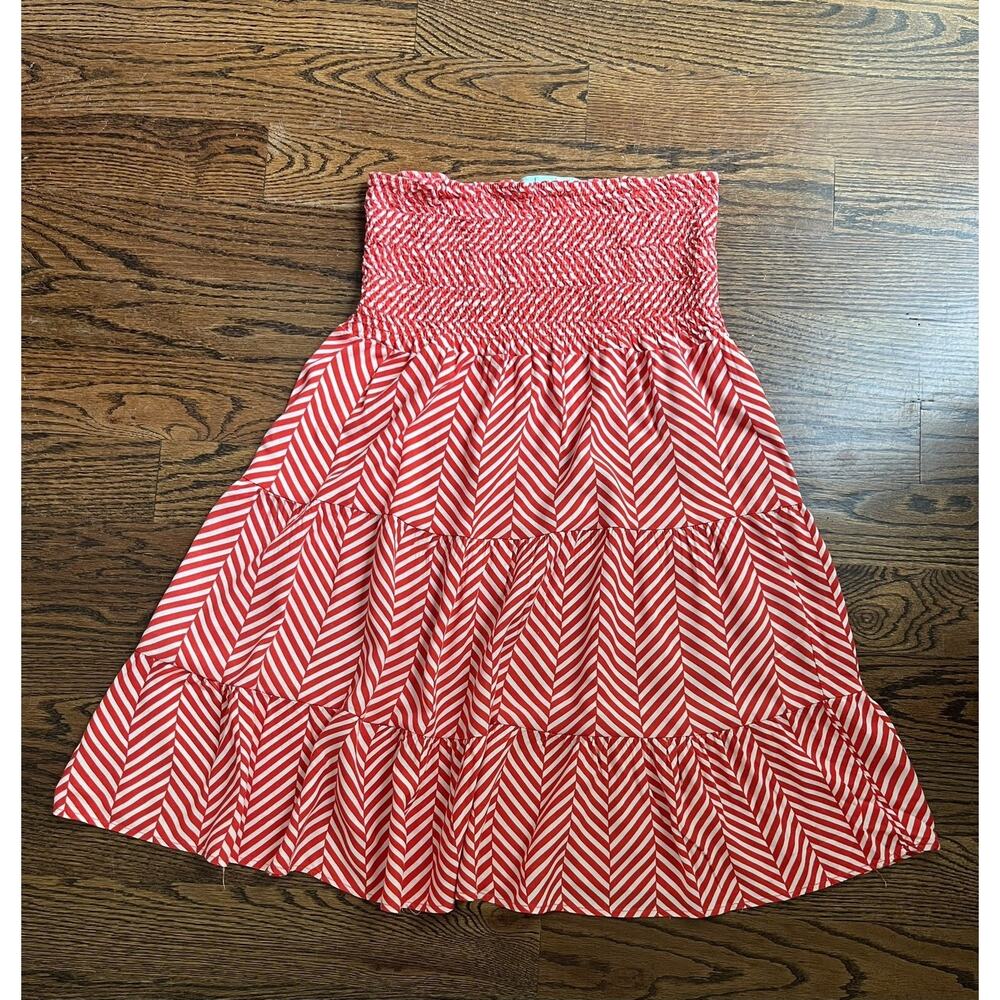 Karlie smocked top flare mini dress size M white red
